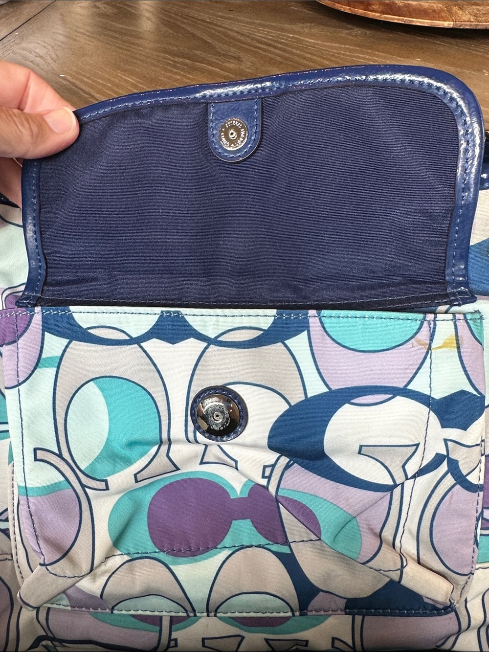 Coach Geometric Print Crossbody in Teal, Purple & Navy - Picture 10 of 11